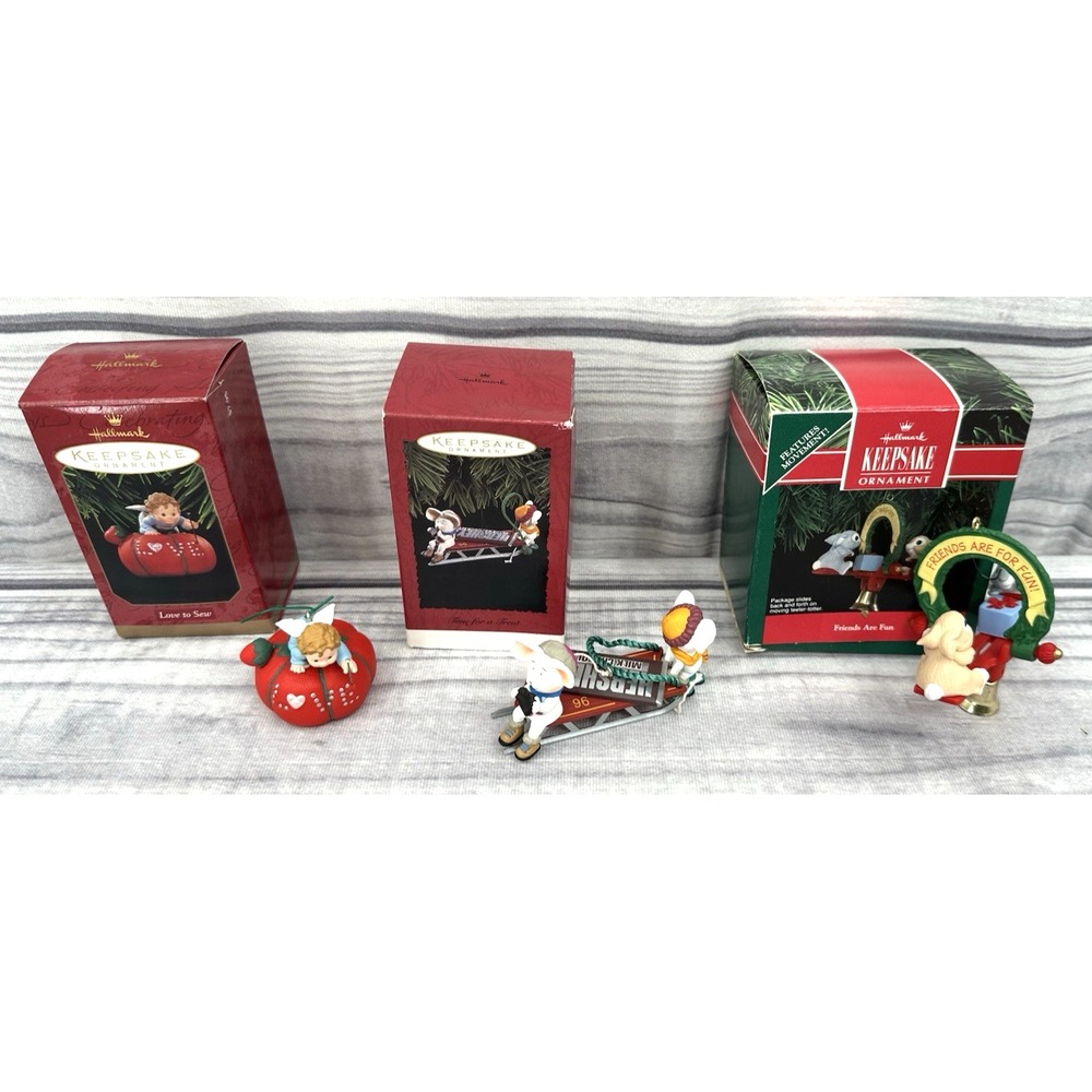 HALLMARK KEEPSAKE ORNAMENT TIME FOR A TREAT 96 FRIENDS ARE FUN 91 LOVE TO SEW 97